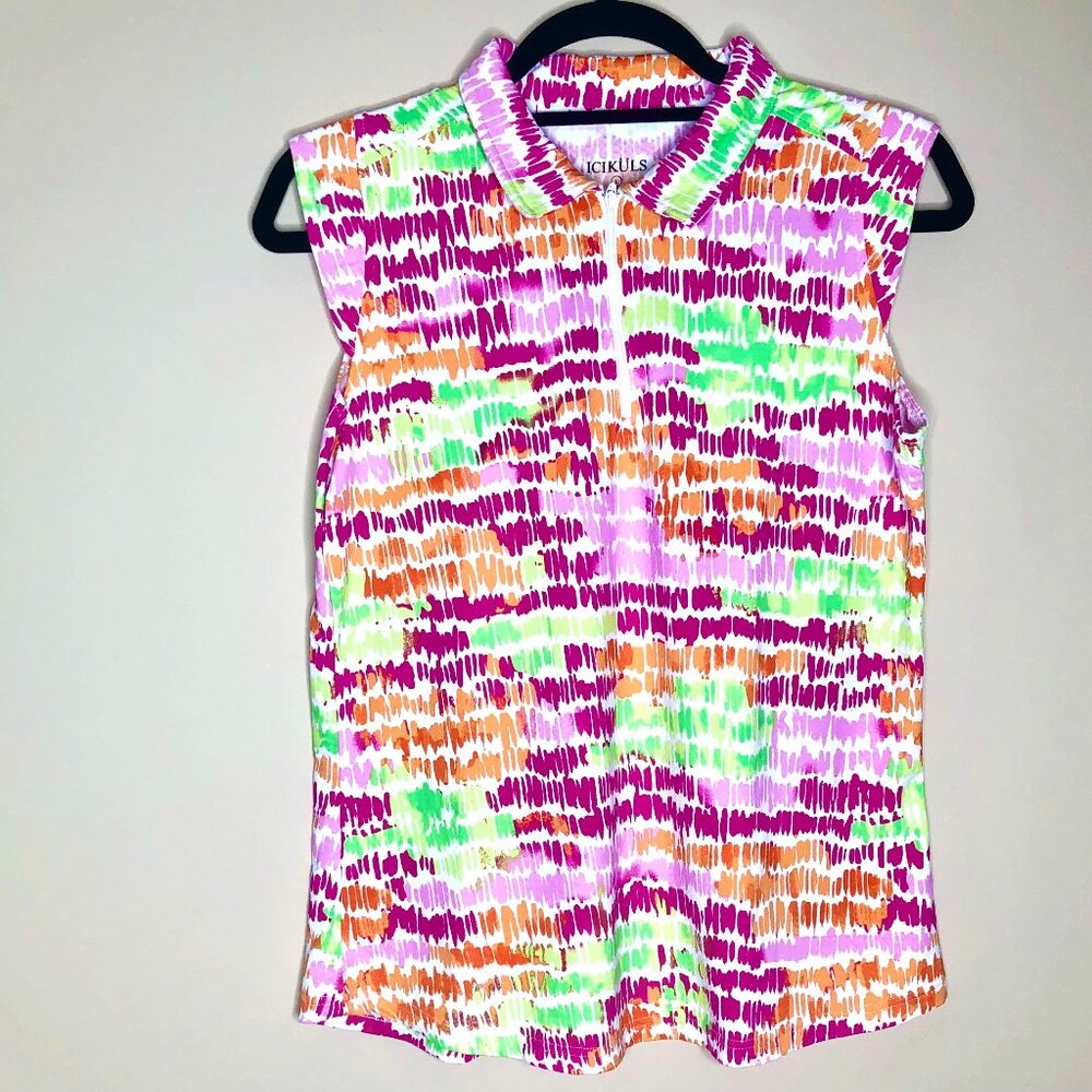 ICIKULS Cap Sleeve Golf Shirt, Pink, Green, Orange, Size L
